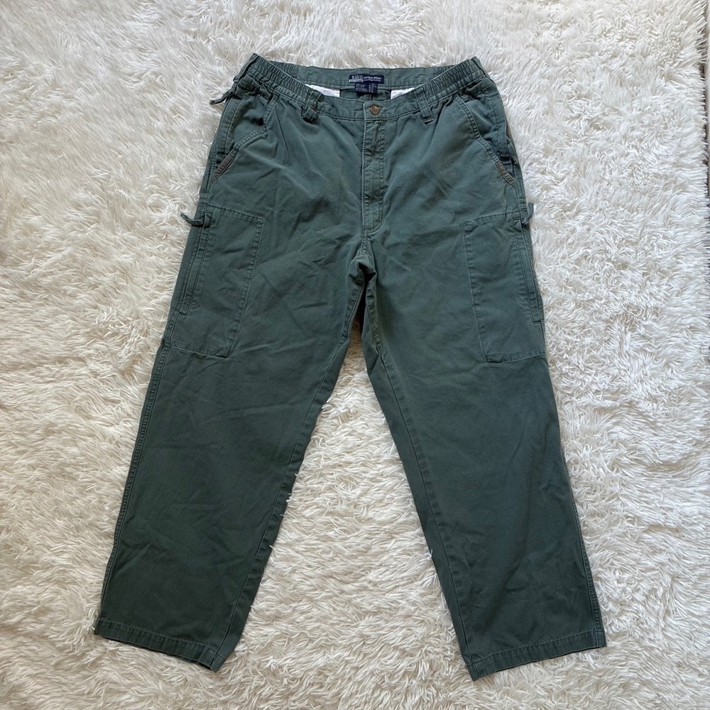 5.11 Tactical Series Mens Cargo Pants Green Cotton Canvas Utility Outdoors 34x30